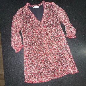 UEC Zara Ditzy Black Floral Print Long Sleeve Chiffon Baby Doll Mini Dress SZ M